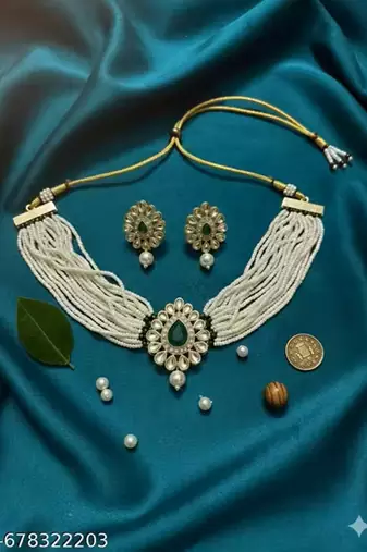 Indian bollywood gold plated kundan choker bridal necklace earrings jewelry set