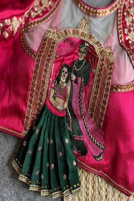 Rani pink bridal designer readymade blouse for women | couple embroidery back blouse with zari & sequins work 2