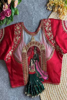 Maroon bridal designer readymade blouse for women | zari embroidered silk blouse with net back neck design 1