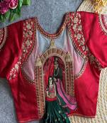 Maroon bridal designer readymade blouse for women | zari embroidered silk blouse with net back neck design