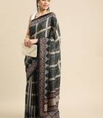 Green geometric printed poly silk casual saree with blouse piece