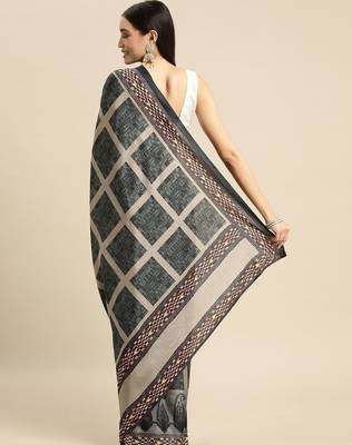 Green geometric printed poly silk casual saree with blouse piece 2