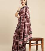 Magenta geometric printed poly silk casual saree with blouse piece