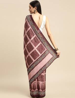 Magenta geometric printed poly silk casual saree with blouse piece 2