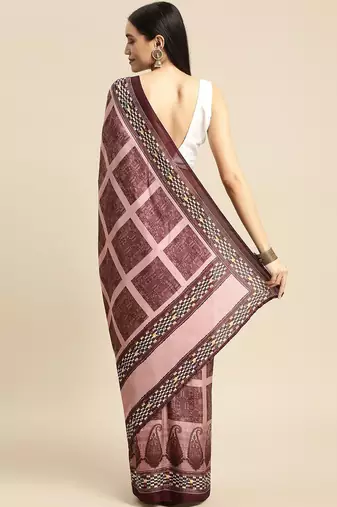 Magenta geometric printed poly silk casual saree with blouse piece