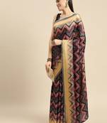 Multi geometric printed poly silk casual saree with blouse piece