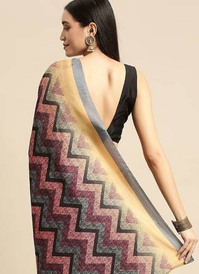 Multi geometric printed poly silk casual saree with blouse piece 2