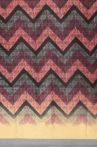 Multi geometric printed poly silk casual saree with blouse piece