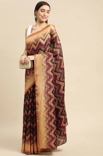 Mustard geometric printed poly silk casual saree with blouse piece