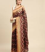Mustard geometric printed poly silk casual saree with blouse piece