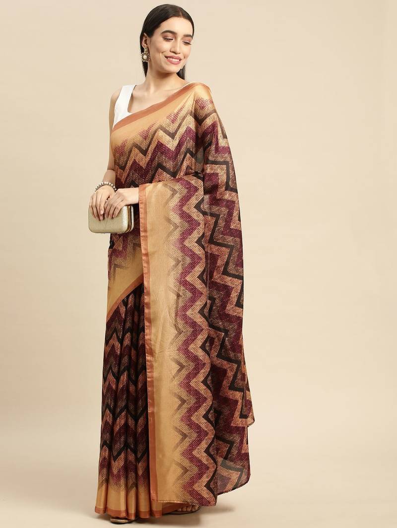Mustard geometric printed poly silk casual saree with blouse piece