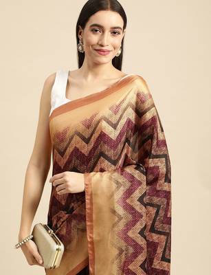 Mustard geometric printed poly silk casual saree with blouse piece 2