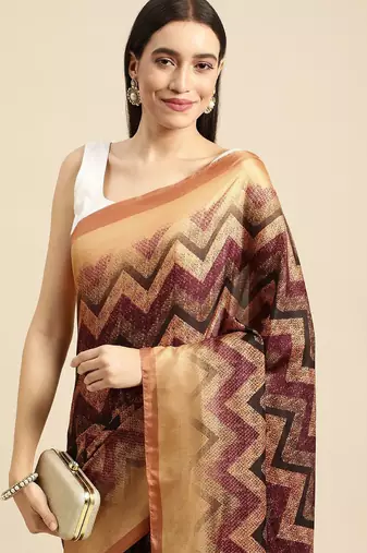 Mustard geometric printed poly silk casual saree with blouse piece