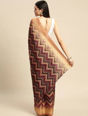 Mustard geometric printed poly silk casual saree with blouse piece 3