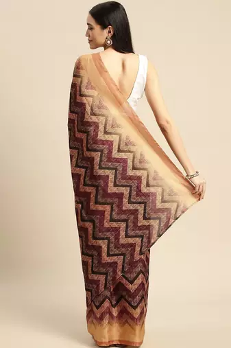Mustard geometric printed poly silk casual saree with blouse piece