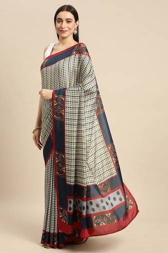 Multi printed satin fashion saree with blouse piece