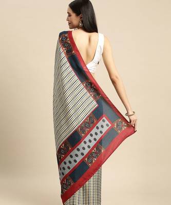 Multi printed satin fashion saree with blouse piece 2