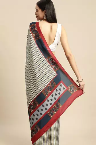 Multi printed satin fashion saree with blouse piece