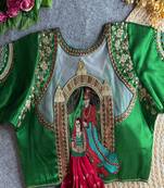 Green bridal designer readymade blouse for women | zari embroidered silk blouse with designer back neck