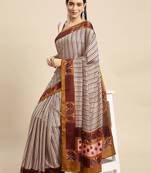 Purple printed satin fashion saree with blouse piece