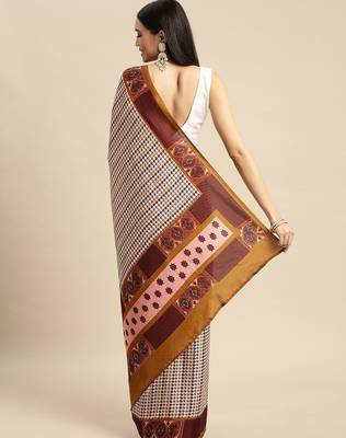 Purple printed satin fashion saree with blouse piece 2