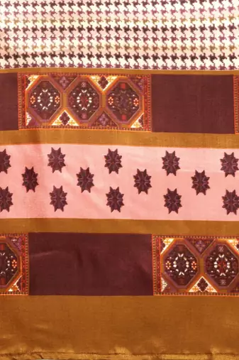Purple printed satin fashion saree with blouse piece