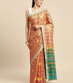 Orange geometric printed poly silk casual saree with blouse piece