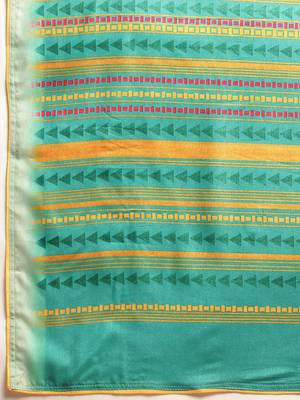 Orange geometric printed poly silk casual saree with blouse piece 5
