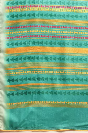 Orange geometric printed poly silk casual saree with blouse piece