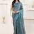 Green printed satin fashion saree with blouse piece