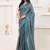 Green printed satin fashion saree with blouse piece