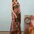 Olive printed satin fashion saree with blouse piece