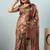 Olive printed satin fashion saree with blouse piece