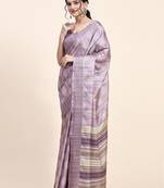 Purple printed silk blend ethnic saree with blouse piece
