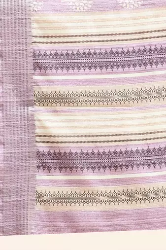 Purple printed silk blend ethnic saree with blouse piece