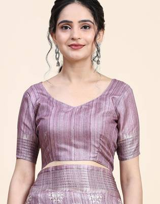 Purple printed silk blend ethnic saree with blouse piece 5