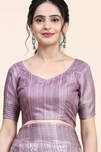 Purple printed silk blend ethnic saree with blouse piece