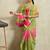 Green printed blended cotton designer saree with blouse piece