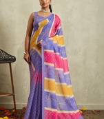 Purple printed blended cotton designer saree with blouse piece