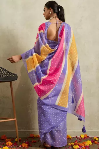 Purple printed blended cotton designer saree with blouse piece