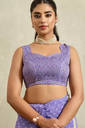 Purple printed blended cotton designer saree with blouse piece