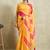 Yellow printed blended cotton designer saree with blouse piece
