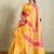 Yellow printed blended cotton designer saree with blouse piece