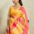 Yellow printed blended cotton designer saree with blouse piece