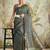 Olive printed blended cotton designer saree with blouse piece