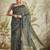 Olive printed blended cotton designer saree with blouse piece