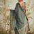 Olive printed blended cotton designer saree with blouse piece