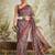 Maroon printed blended cotton designer saree with blouse piece