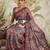 Maroon printed blended cotton designer saree with blouse piece