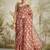 Brown printed blended cotton designer saree with blouse piece